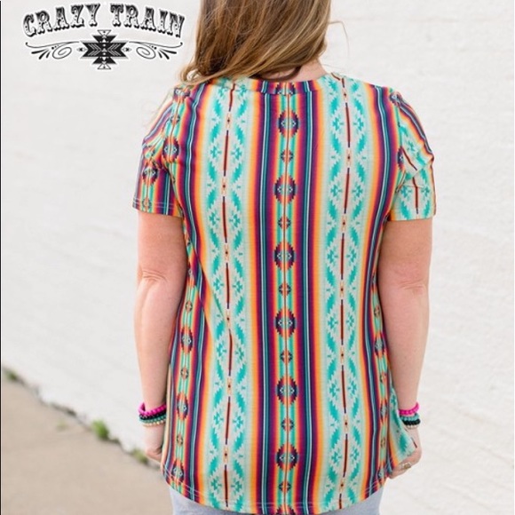 CRAZY TRAIN Aztec Southwestern Pattern Top - Picture 2 of 5